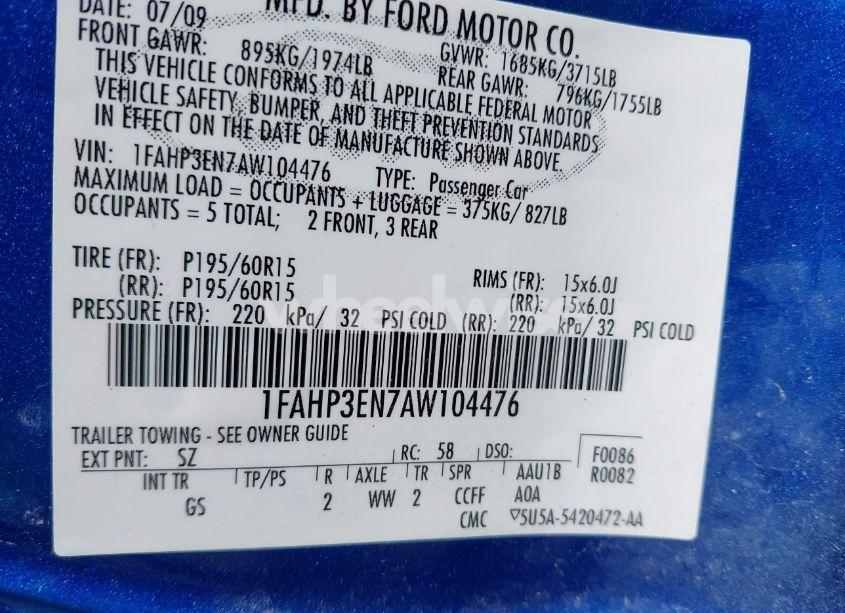 Photo 9 of 2010 Ford Focus S (VIN 1FAHP3EN7AW104476)