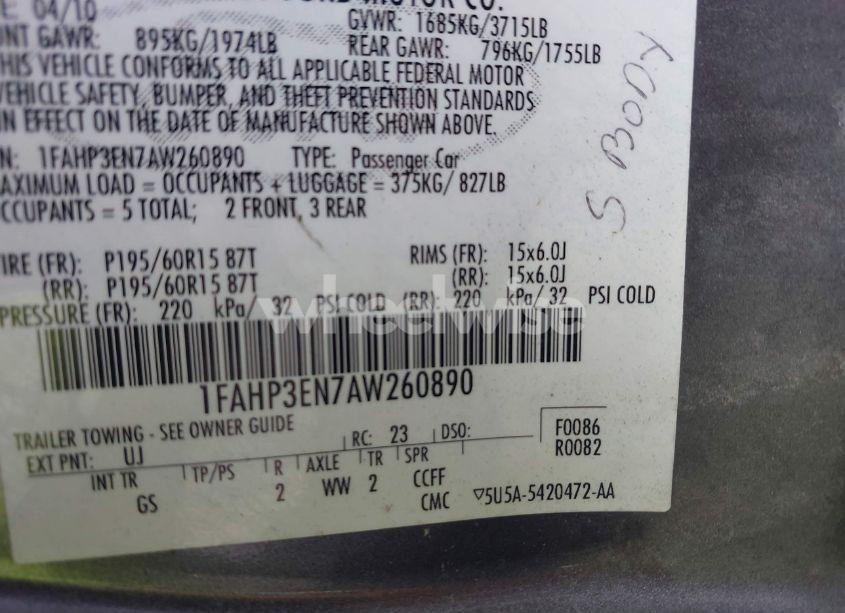 Photo 9 of 2010 Ford Focus S (VIN 1FAHP3EN7AW260890)