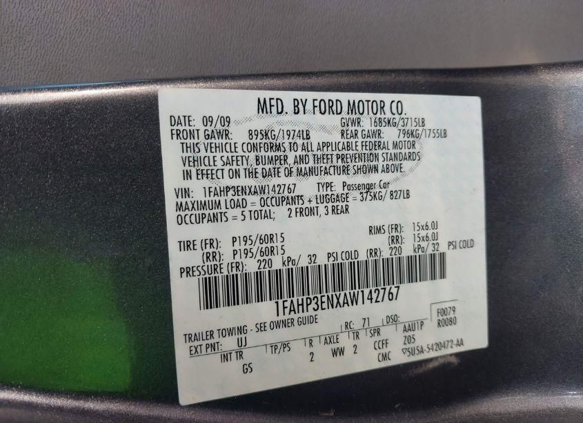 Photo 9 of 2010 Ford Focus S (VIN 1FAHP3ENXAW142767)