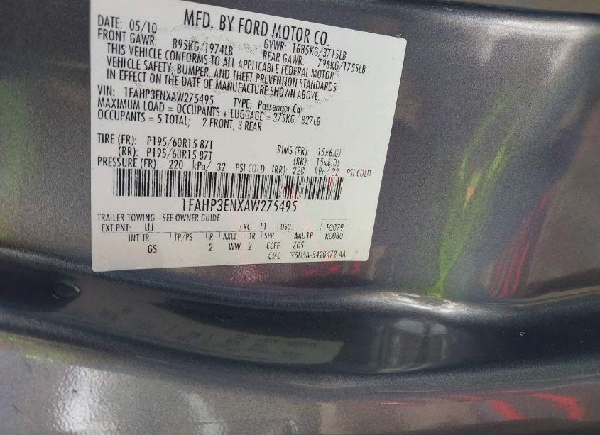 Photo 9 of 2010 Ford Focus S (VIN 1FAHP3ENXAW275495)