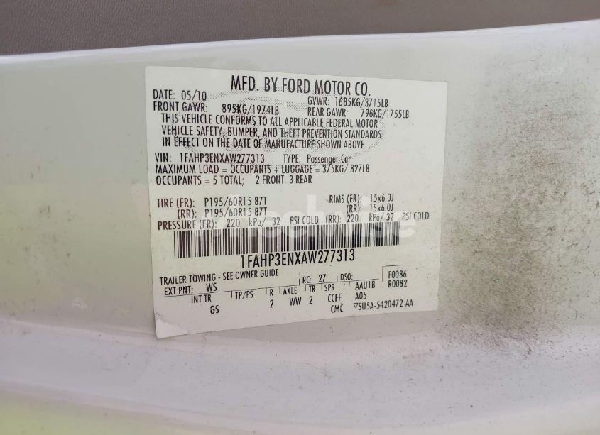 Photo 9 of 2010 Ford Focus S (VIN 1FAHP3ENXAW277313)