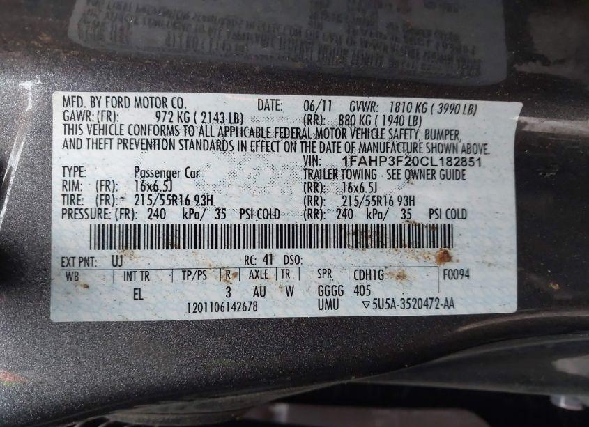 Photo 9 of 2012 Ford Focus SE (VIN 1FAHP3F20CL182851)