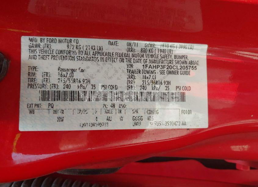 Photo 9 of 2012 Ford Focus SE (VIN 1FAHP3F20CL205755)