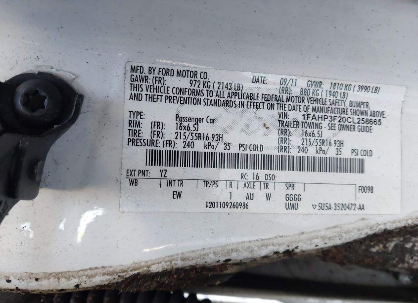 Photo 9 of 2012 Ford Focus SE (VIN 1FAHP3F20CL258665)