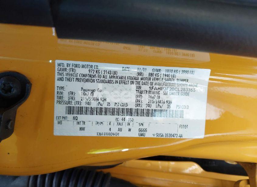 Photo 9 of 2012 Ford Focus SE (VIN 1FAHP3F20CL283355)