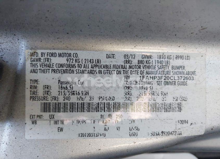 Photo 9 of 2012 Ford Focus SE (VIN 1FAHP3F20CL372603)