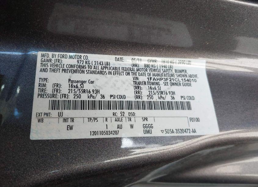 Photo 9 of 2012 Ford Focus SE (VIN 1FAHP3F21CL154010)