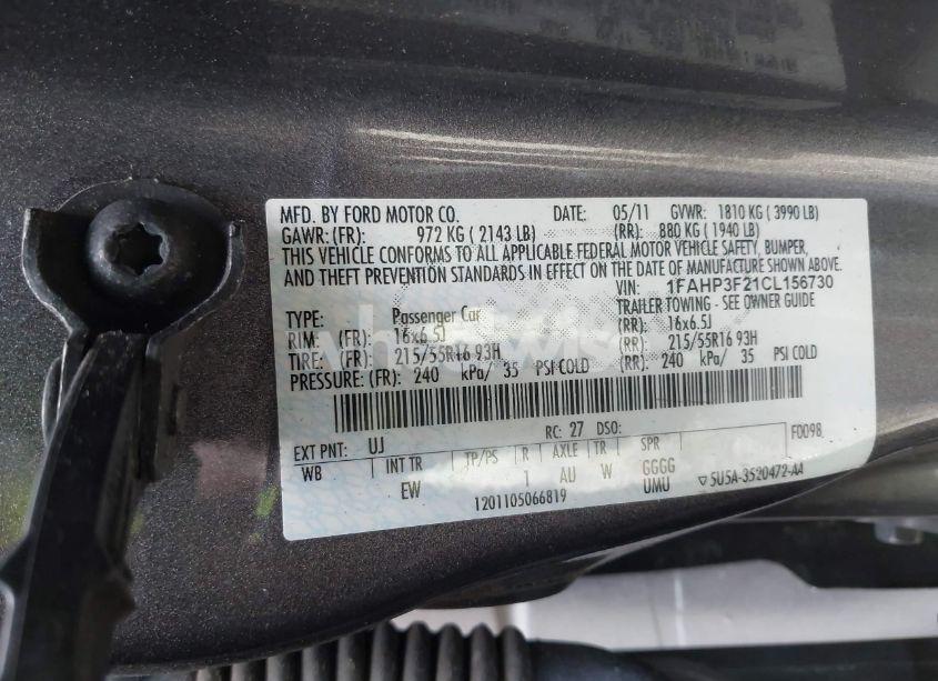 Photo 9 of 2012 Ford Focus SE (VIN 1FAHP3F21CL156730)