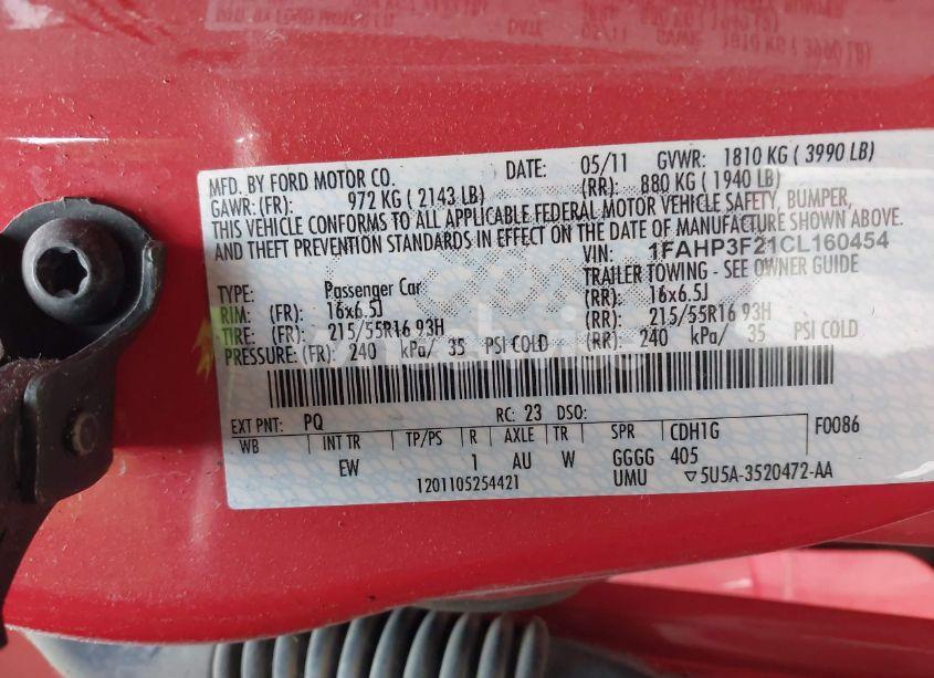 Photo 9 of 2012 Ford Focus SE (VIN 1FAHP3F21CL160454)