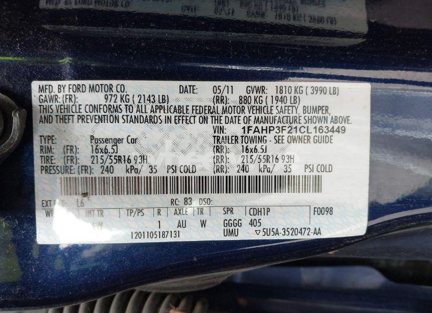 Photo 9 of 2012 Ford Focus SE (VIN 1FAHP3F21CL163449)