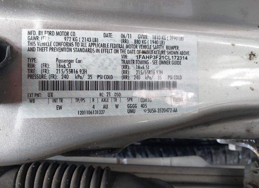 Photo 9 of 2012 Ford Focus SE (VIN 1FAHP3F21CL172314)