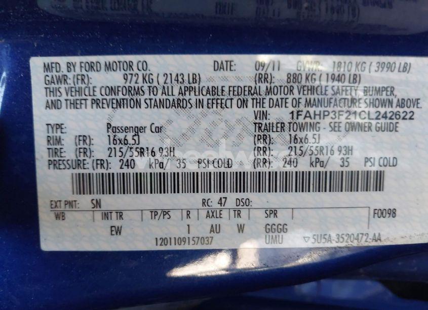 Photo 9 of 2012 Ford Focus SE (VIN 1FAHP3F21CL242622)