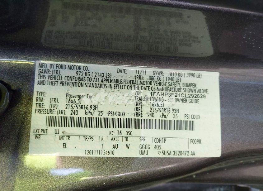 Photo 9 of 2012 Ford Focus SE (VIN 1FAHP3F21CL292629)