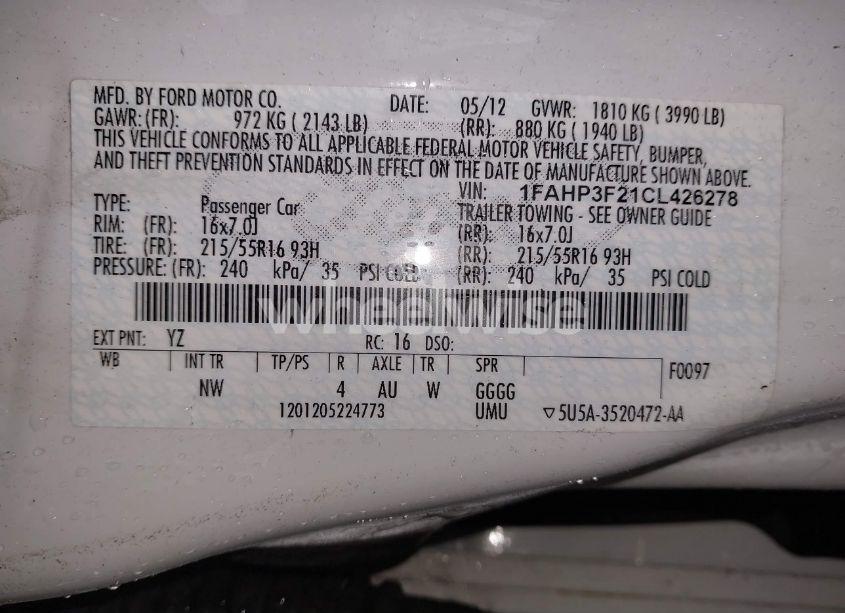 Photo 9 of 2012 Ford Focus SE (VIN 1FAHP3F21CL426278)