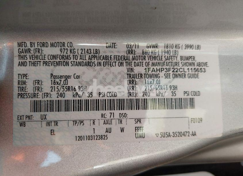 Photo 9 of 2012 Ford Focus SE (VIN 1FAHP3F22CL115653)