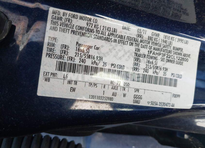 Photo 9 of 2012 Ford Focus SE (VIN 1FAHP3F22CL122800)