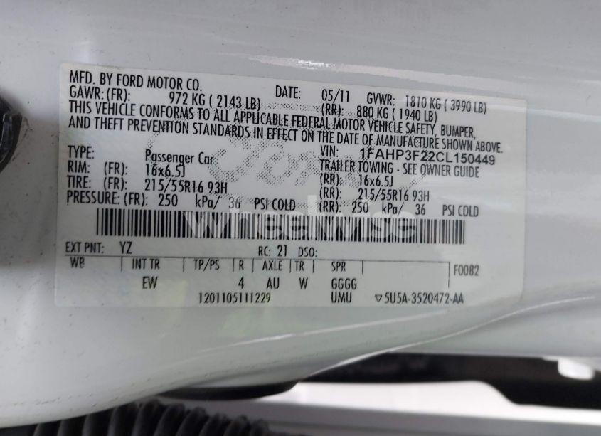 Photo 9 of 2012 Ford Focus SE (VIN 1FAHP3F22CL150449)