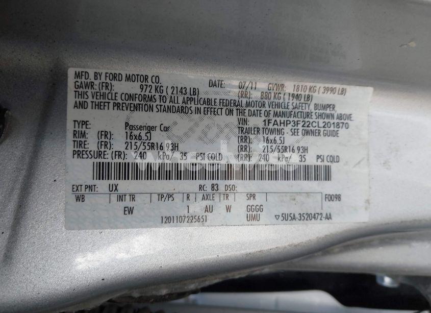 Photo 9 of 2012 Ford Focus SE (VIN 1FAHP3F22CL201870)