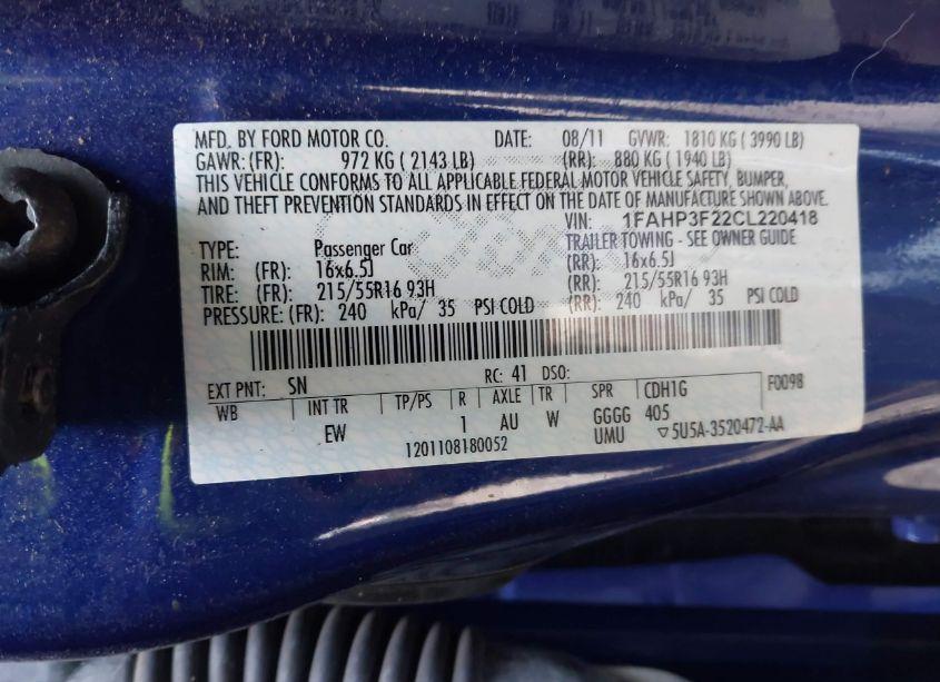 Photo 9 of 2012 Ford Focus SE (VIN 1FAHP3F22CL220418)