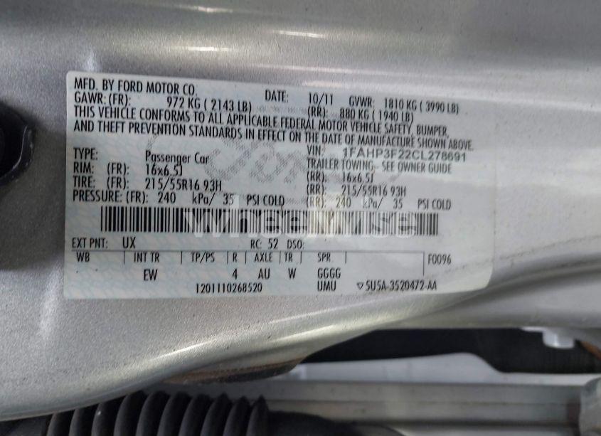 Photo 9 of 2012 Ford Focus SE (VIN 1FAHP3F22CL278691)