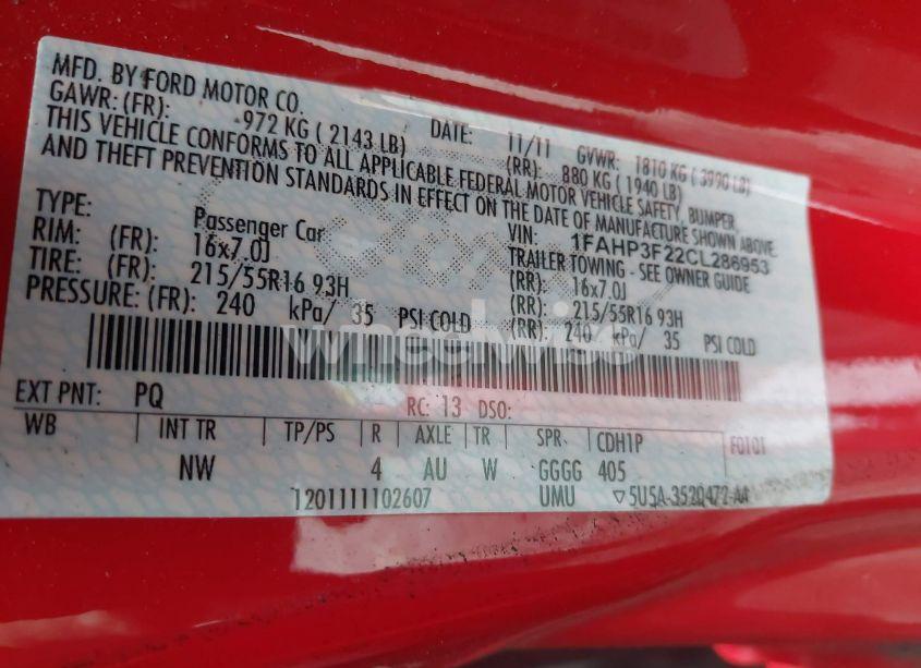 Photo 9 of 2012 Ford Focus SE (VIN 1FAHP3F22CL286953)