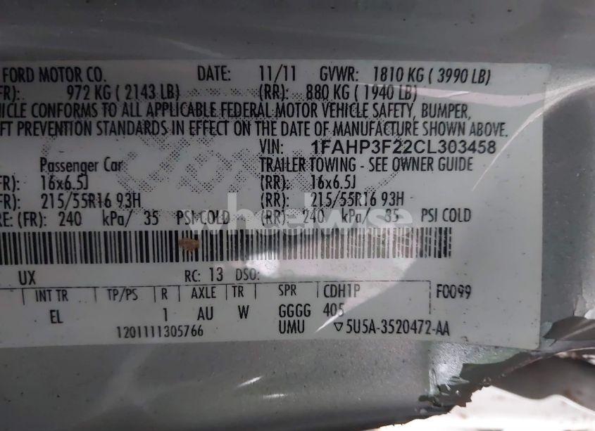 Photo 9 of 2012 Ford Focus SE (VIN 1FAHP3F22CL303458)