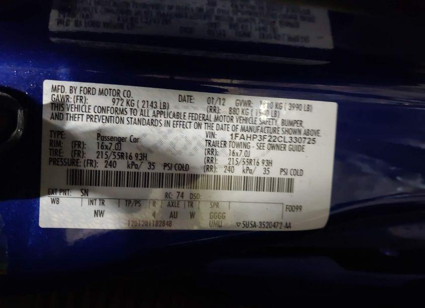 Photo 9 of 2012 Ford Focus SE (VIN 1FAHP3F22CL330725)