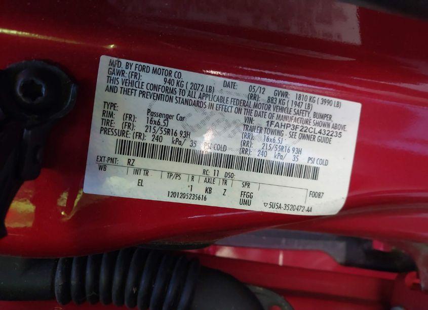 Photo 9 of 2012 Ford Focus SE (VIN 1FAHP3F22CL432235)