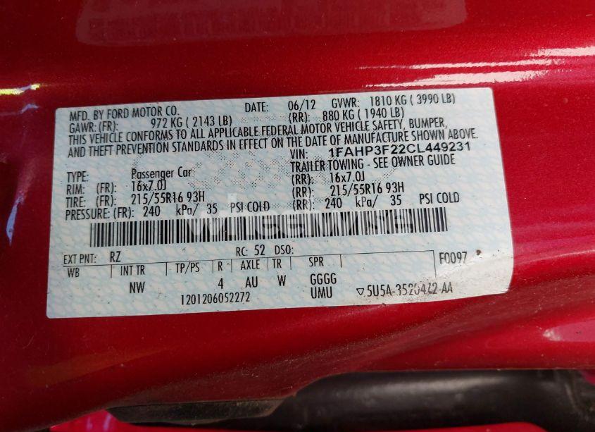 Photo 9 of 2012 Ford Focus SE (VIN 1FAHP3F22CL449231)