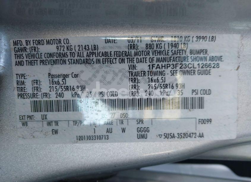 Photo 9 of 2012 Ford Focus SE (VIN 1FAHP3F23CL126628)