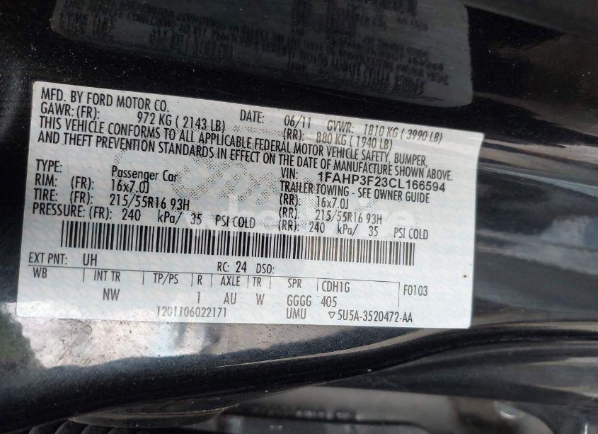 Photo 9 of 2012 Ford Focus SE (VIN 1FAHP3F23CL166594)