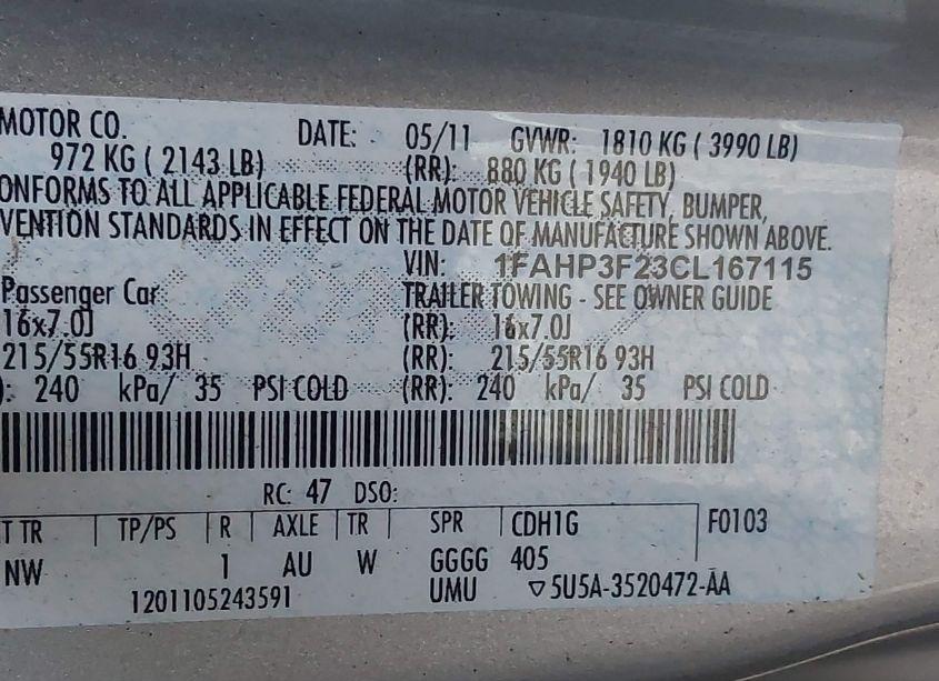 Photo 9 of 2012 Ford Focus SE (VIN 1FAHP3F23CL167115)