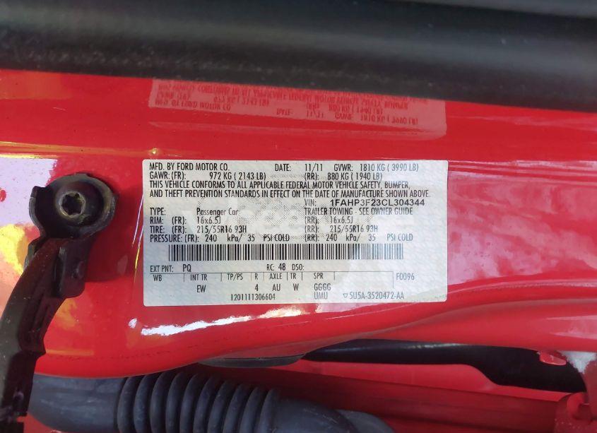 Photo 9 of 2012 Ford Focus SE (VIN 1FAHP3F23CL304344)