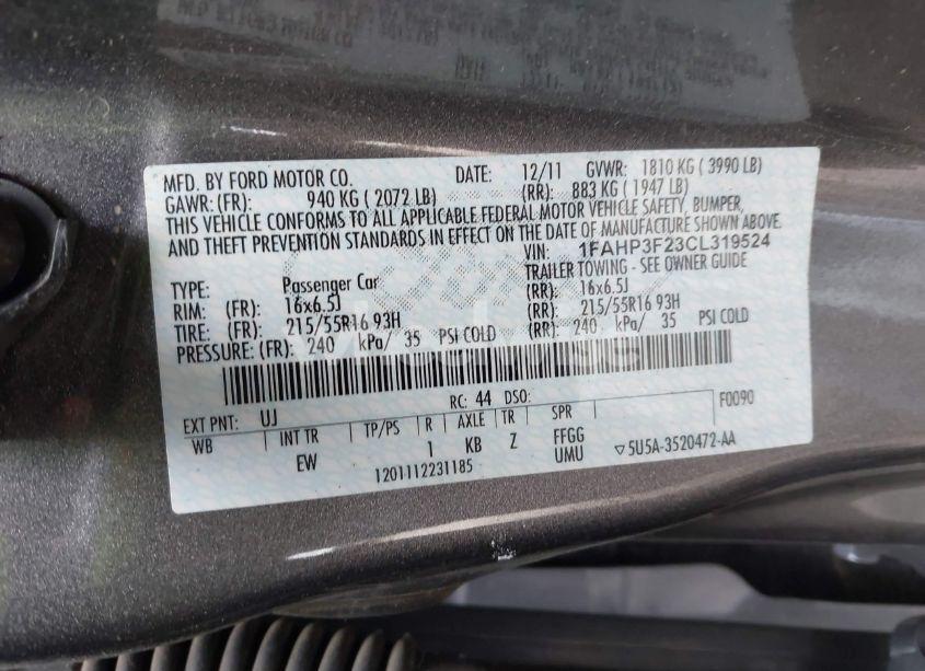 Photo 9 of 2012 Ford Focus SE (VIN 1FAHP3F23CL319524)