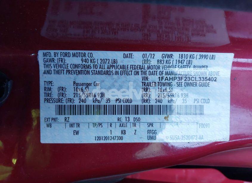 Photo 9 of 2012 Ford Focus SE (VIN 1FAHP3F23CL335402)