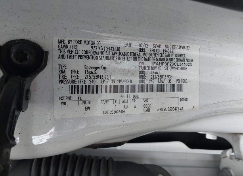 Photo 9 of 2012 Ford Focus SE (VIN 1FAHP3F23CL341023)