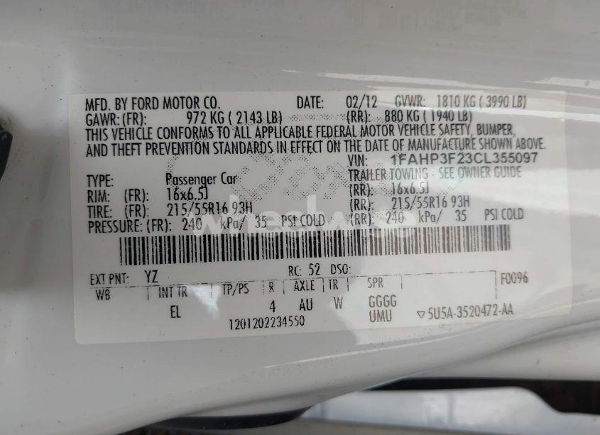 Photo 9 of 2012 Ford Focus SE (VIN 1FAHP3F23CL355097)