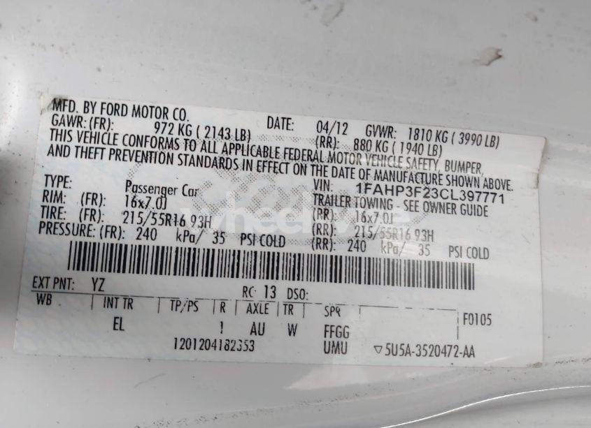 Photo 9 of 2012 Ford Focus SE (VIN 1FAHP3F23CL397771)