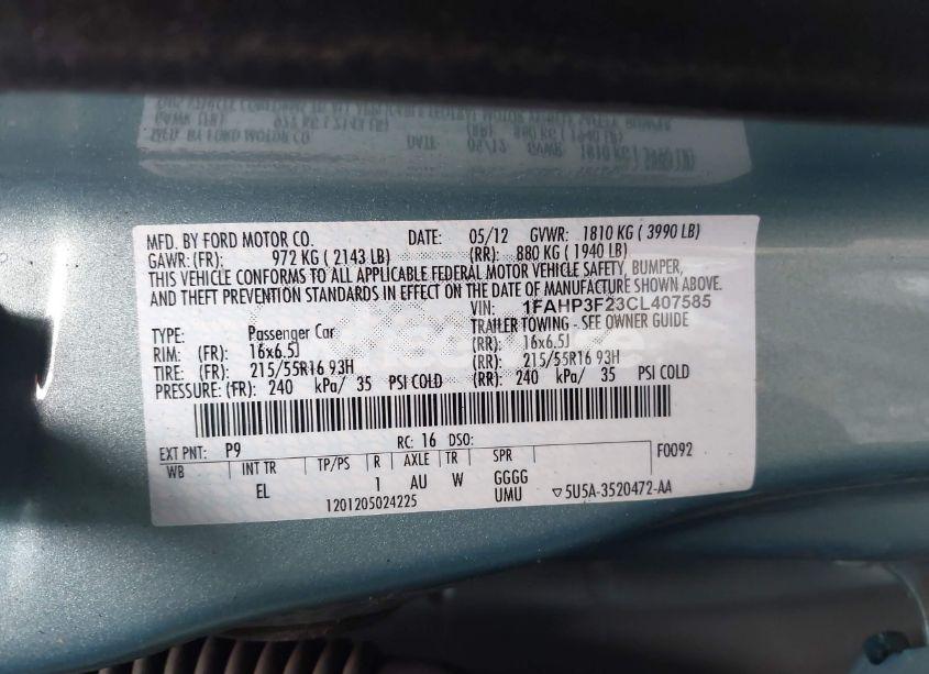 Photo 9 of 2012 Ford Focus SE (VIN 1FAHP3F23CL407585)