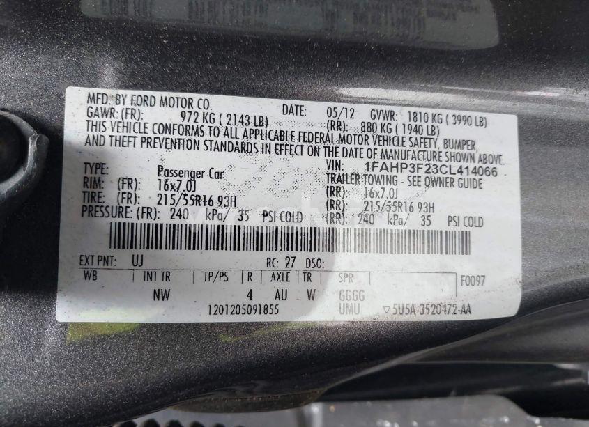 Photo 9 of 2012 Ford Focus SE (VIN 1FAHP3F23CL414066)