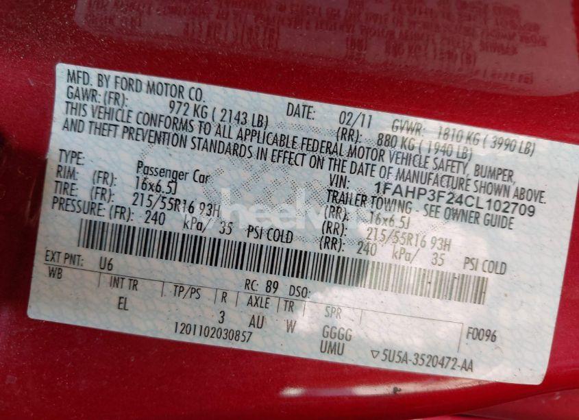 Photo 9 of 2012 Ford Focus SE (VIN 1FAHP3F24CL102709)