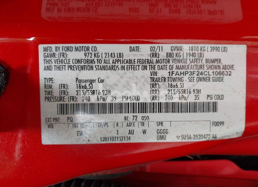 Photo 9 of 2012 Ford Focus SE (VIN 1FAHP3F24CL106632)