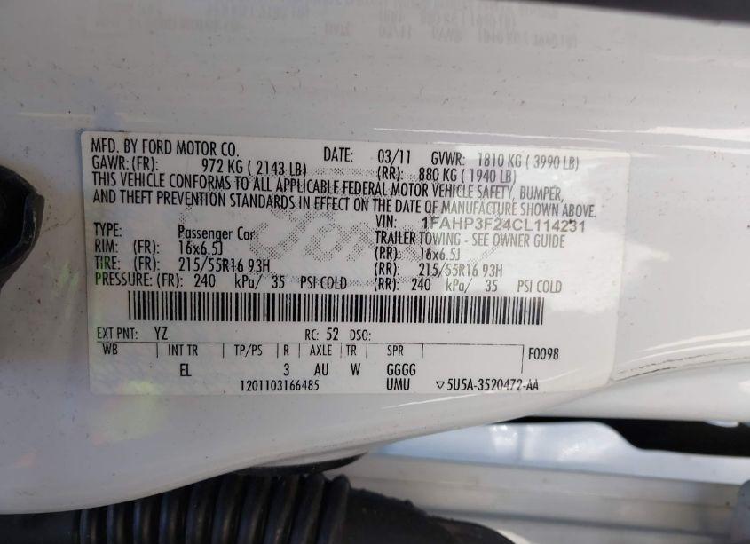 Photo 9 of 2012 Ford Focus SE (VIN 1FAHP3F24CL114231)