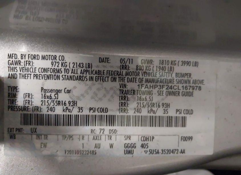 Photo 9 of 2012 Ford Focus SE (VIN 1FAHP3F24CL167978)