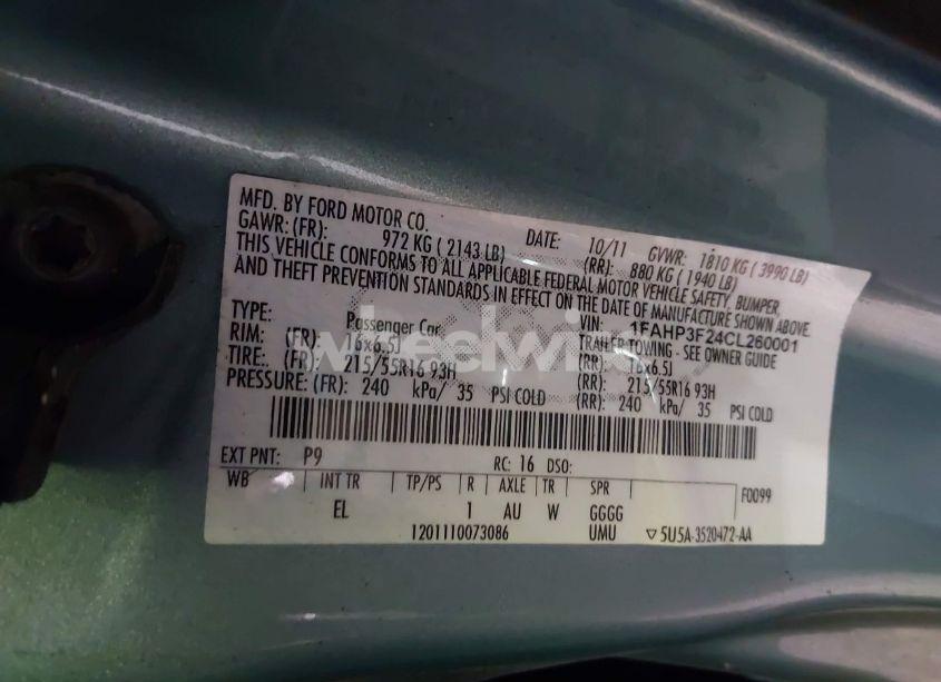 Photo 9 of 2012 Ford Focus SE (VIN 1FAHP3F24CL260001)