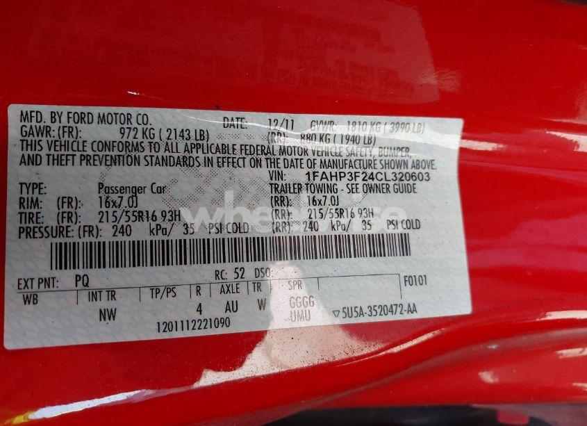 Photo 9 of 2012 Ford Focus SE (VIN 1FAHP3F24CL320603)