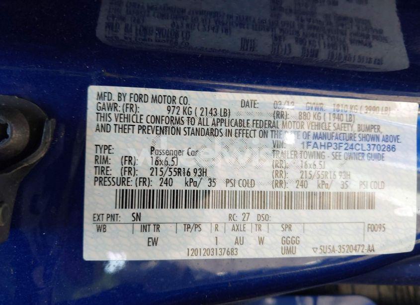 Photo 9 of 2012 Ford Focus SE (VIN 1FAHP3F24CL370286)