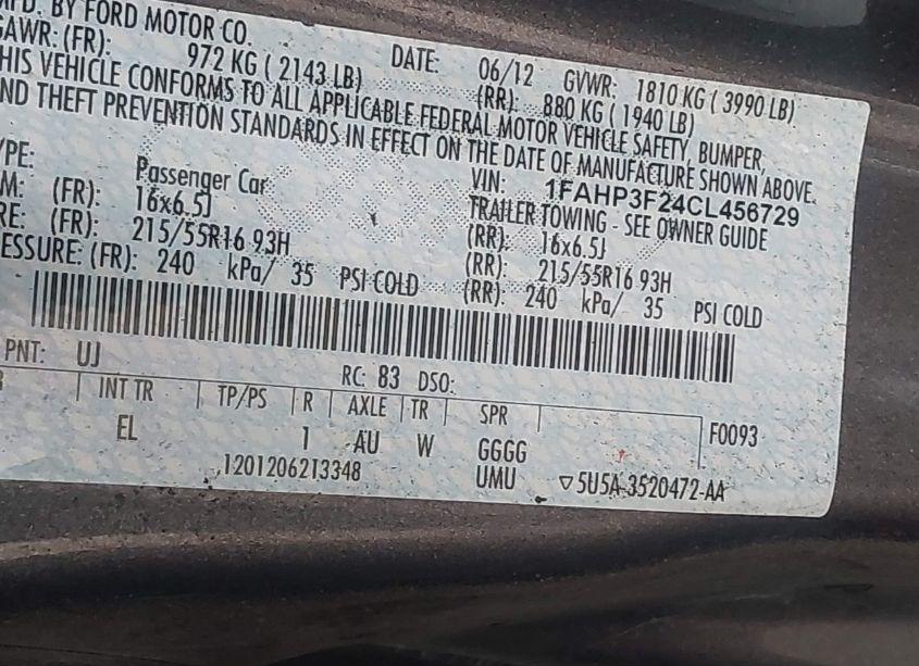 Photo 9 of 2012 Ford Focus SE (VIN 1FAHP3F24CL456729)