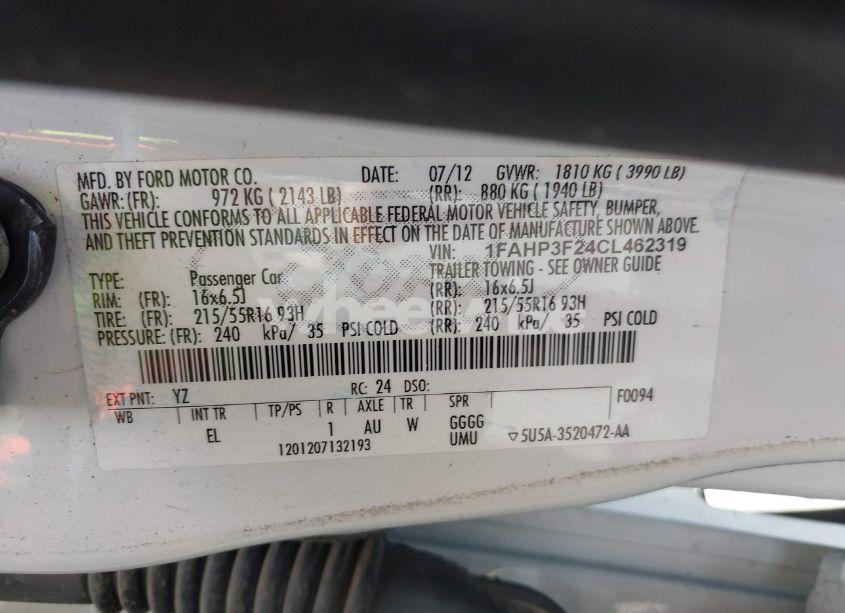 Photo 9 of 2012 Ford Focus SE (VIN 1FAHP3F24CL462319)