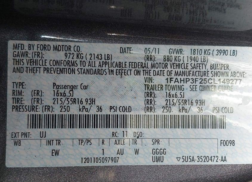 Photo 9 of 2012 Ford Focus SE (VIN 1FAHP3F25CL149277)